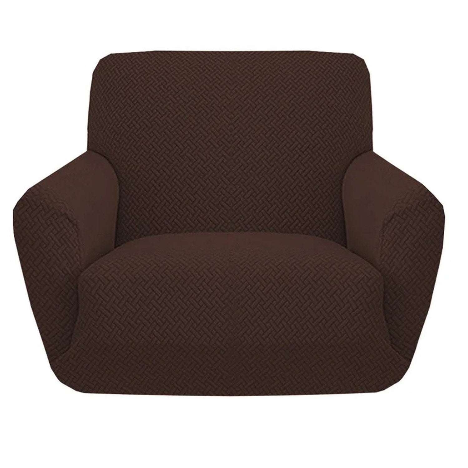 Housse de fauteuil jacquard extensible unie coloris Marron