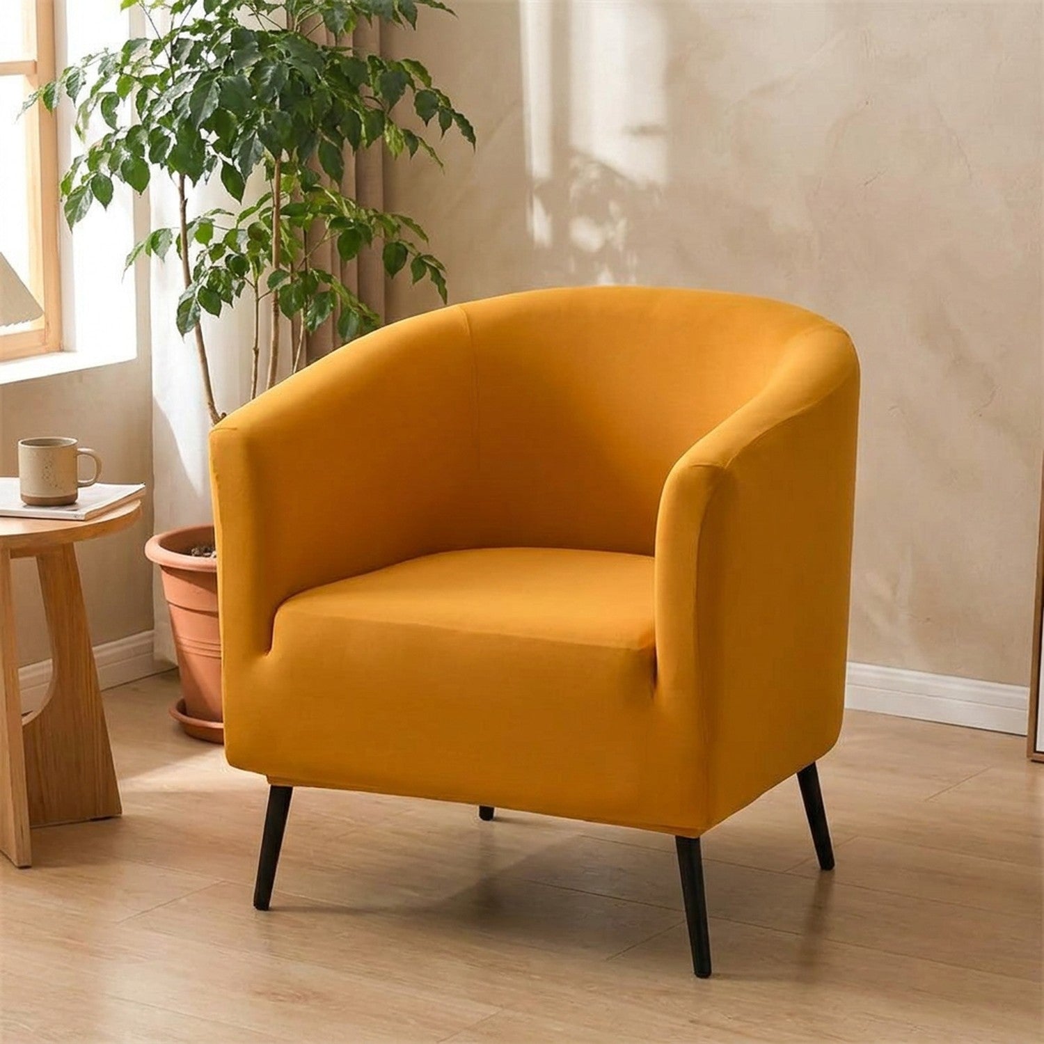 Housse de fauteuil club extensible coloris jaune moutarde