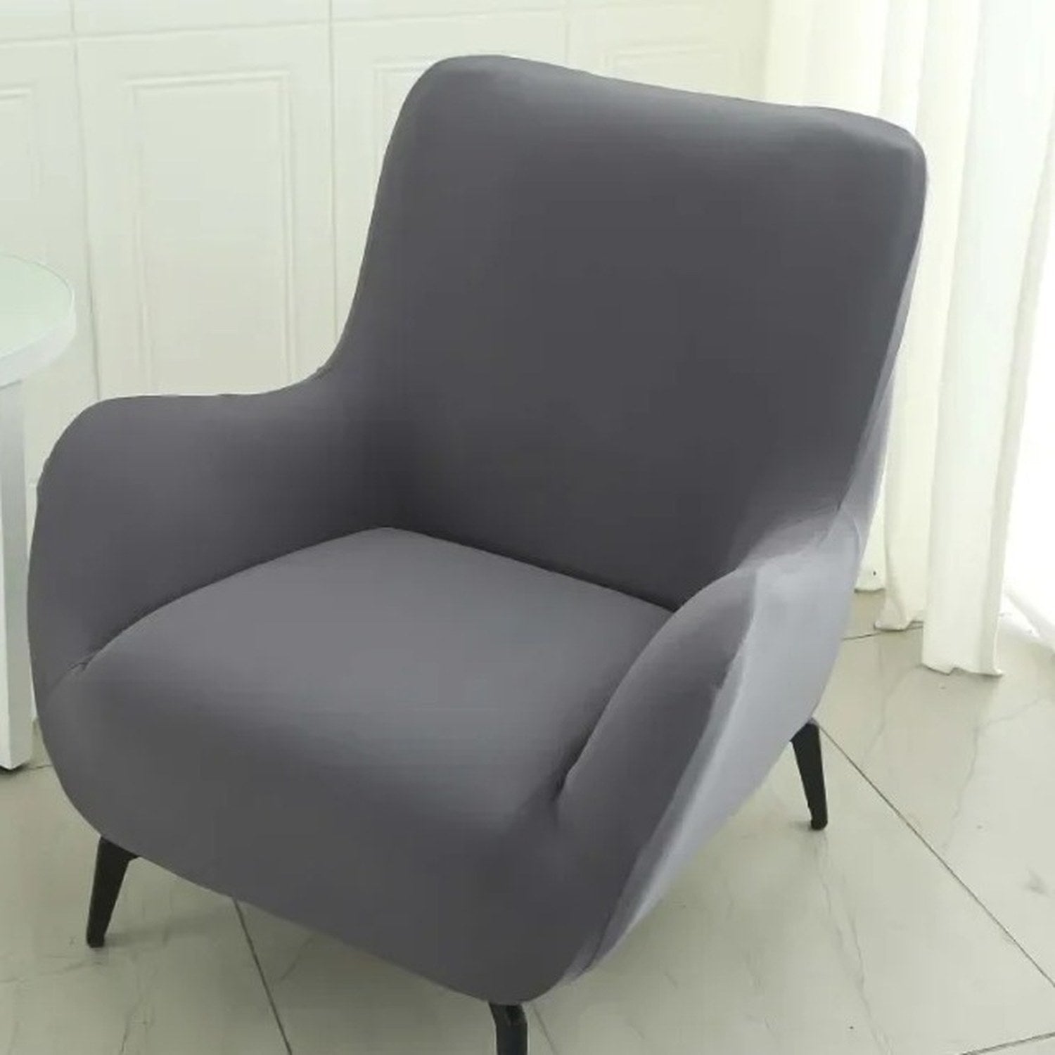Housse de fauteuil extensible unie gris anthracite