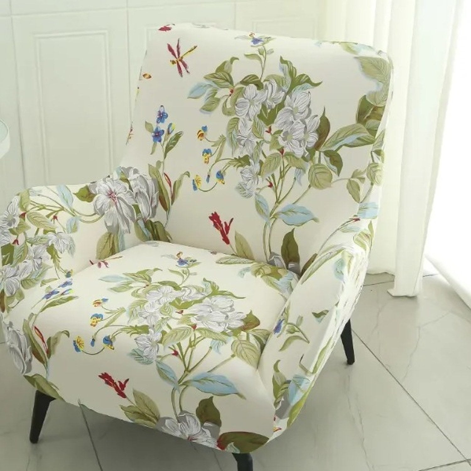 Housse de fauteuil imprimée jardin fleuri botanique