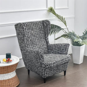 Housse de fauteuil à oreilles motif graphique noir et blanc