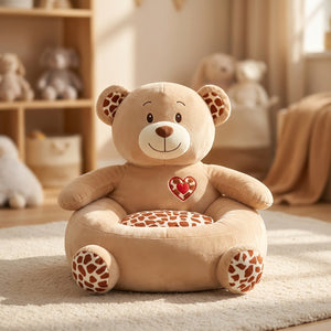 Housse de pouf enfant en forme d'ours beige en peluche