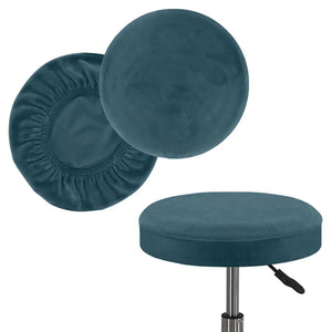 Housse de tabouret ronde en velours bleu canard