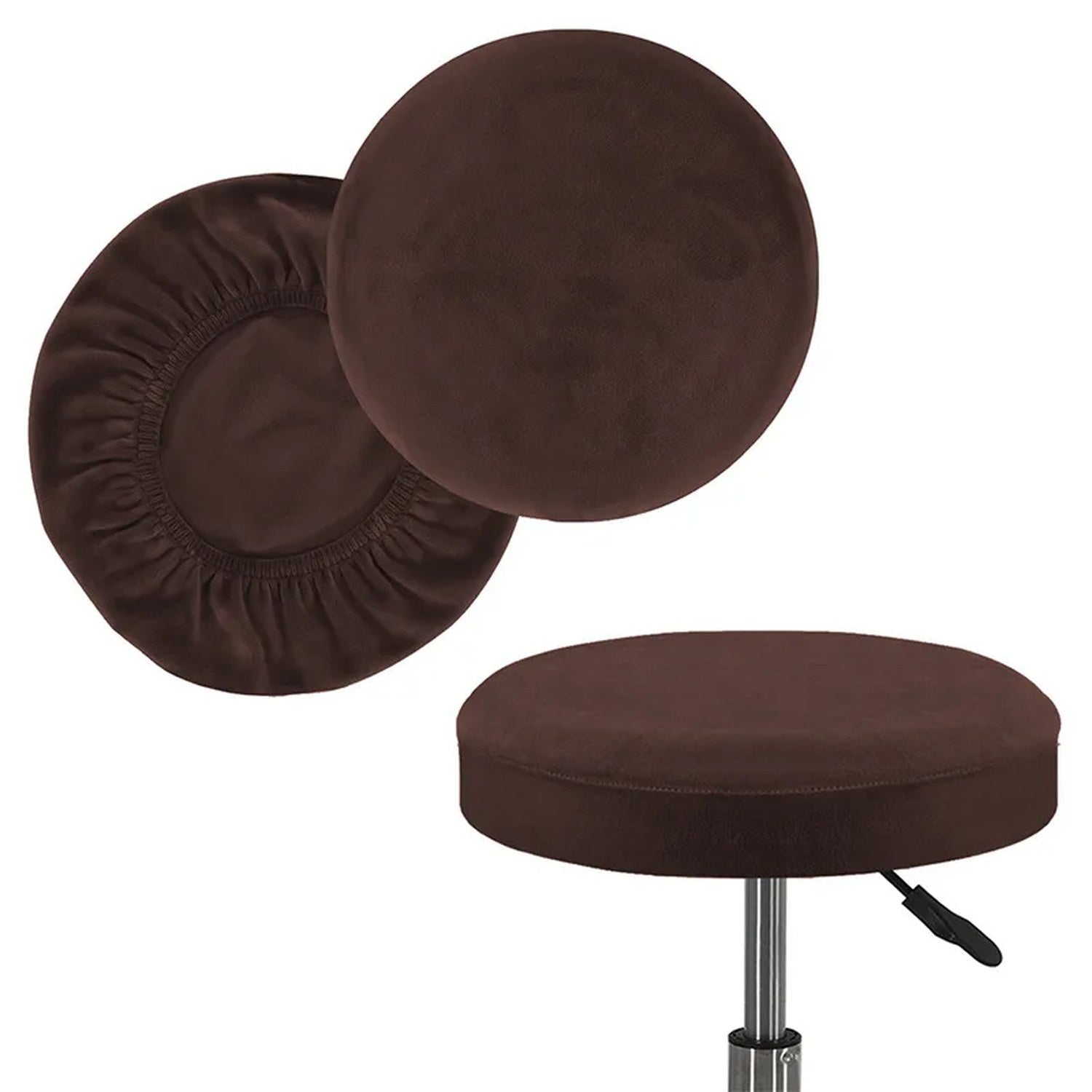 Housse de tabouret ronde en velours marron