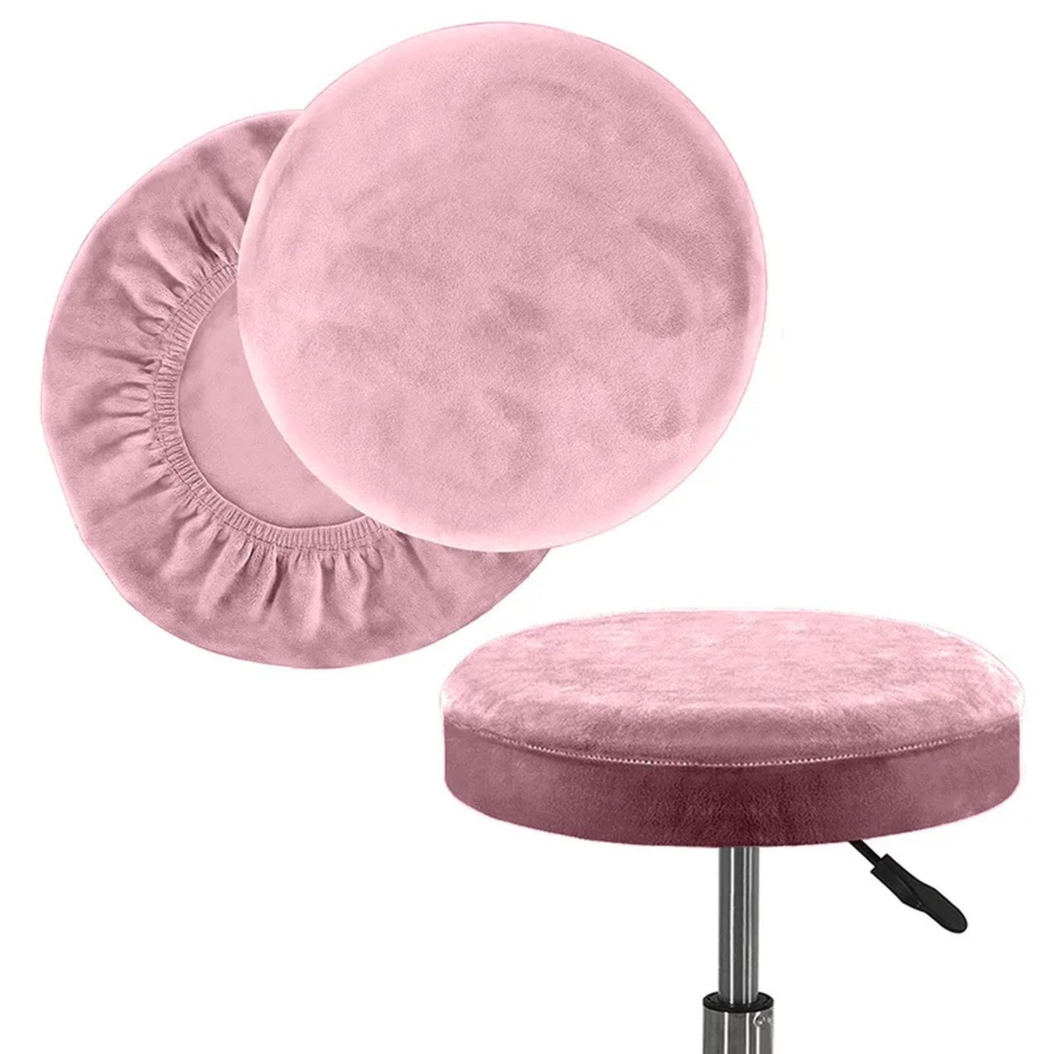 Housse de tabouret ronde en velours rose