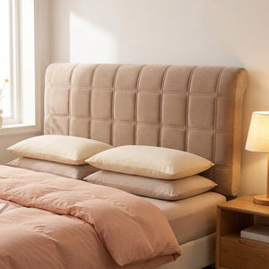 Housse de tête de lit matelassée en velours taupe