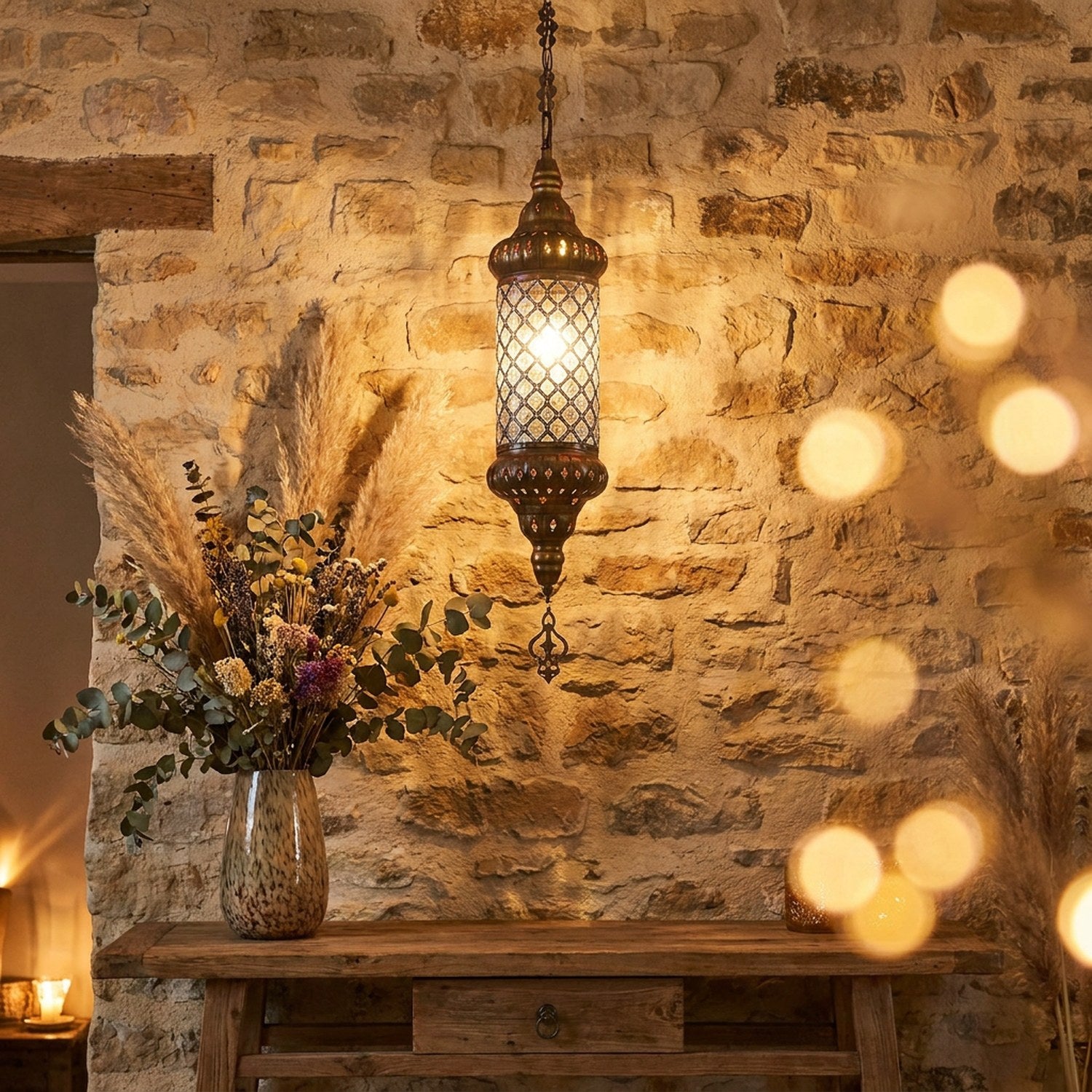 Lustre marocain vitrail transparent style bohème moderne