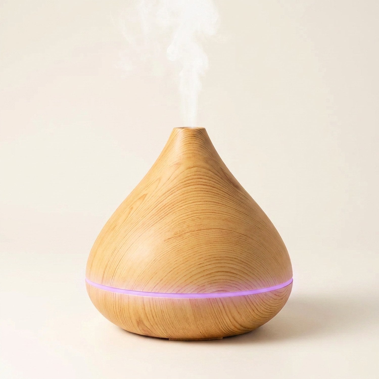 Diffuseur bois clair 350ml conique vue studio LED violet
