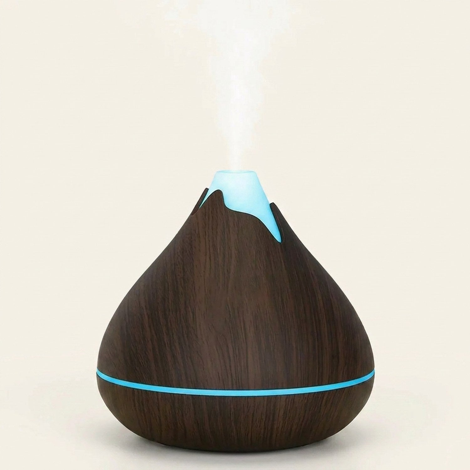 Diffuseur bois foncé 350ml conique vue studio LED bleu