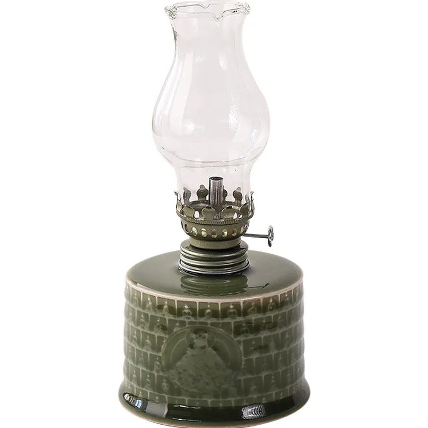 Lampe à pétrole en céramique céladon éteinte sur fond clair