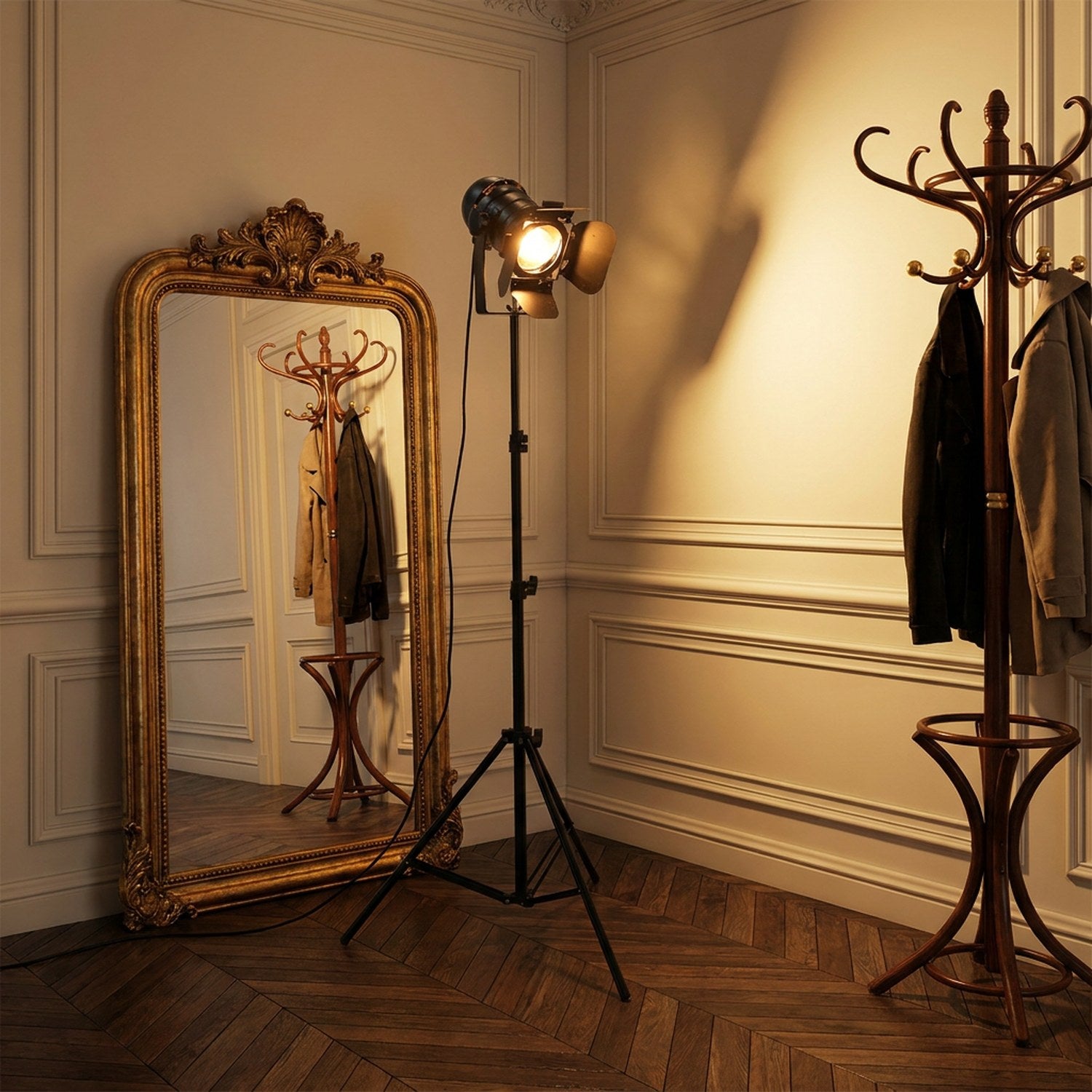 Lampadaire style industriel vintage dans un salon minimaliste