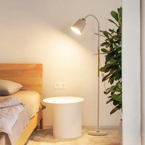 Lampadaire métal blanc col de cygne dans une chambre