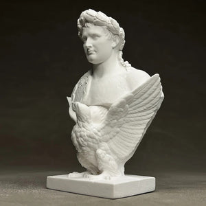 Vue de trois quarts du buste Napoléon aigle impérial résine blanche