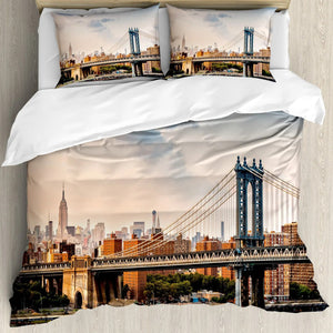 Parure de lit New York pont de Manhattan de jour sur un lit lumineux