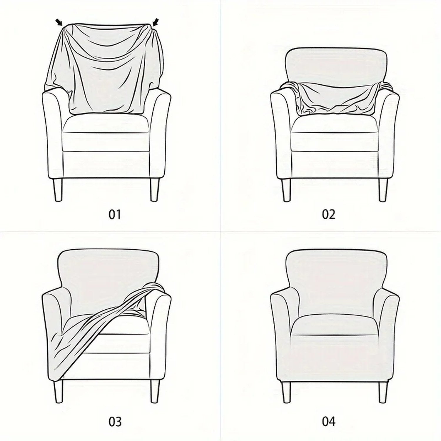 Étapes d'installation de la housse de fauteuil en 4 gestes