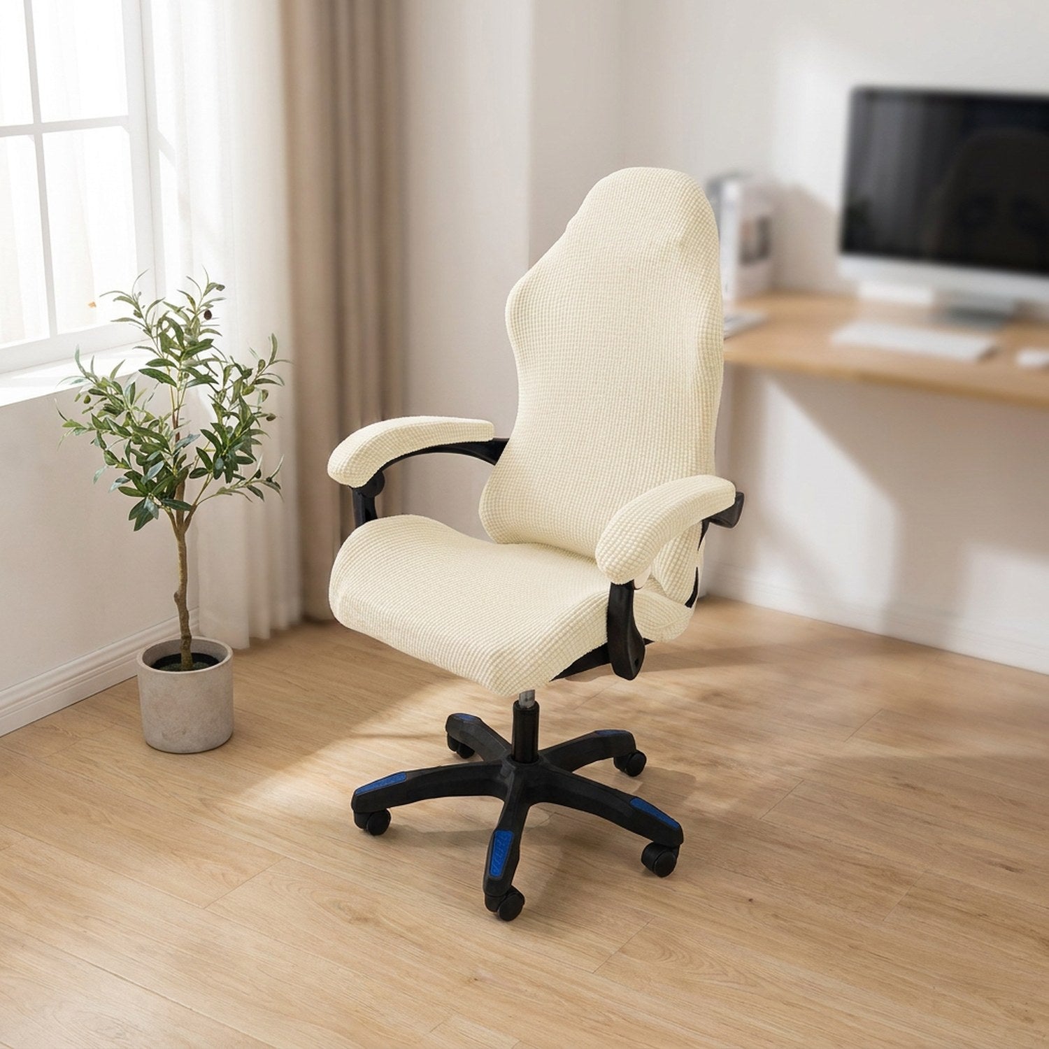 Housse de chaise gaming crème en tissu maille