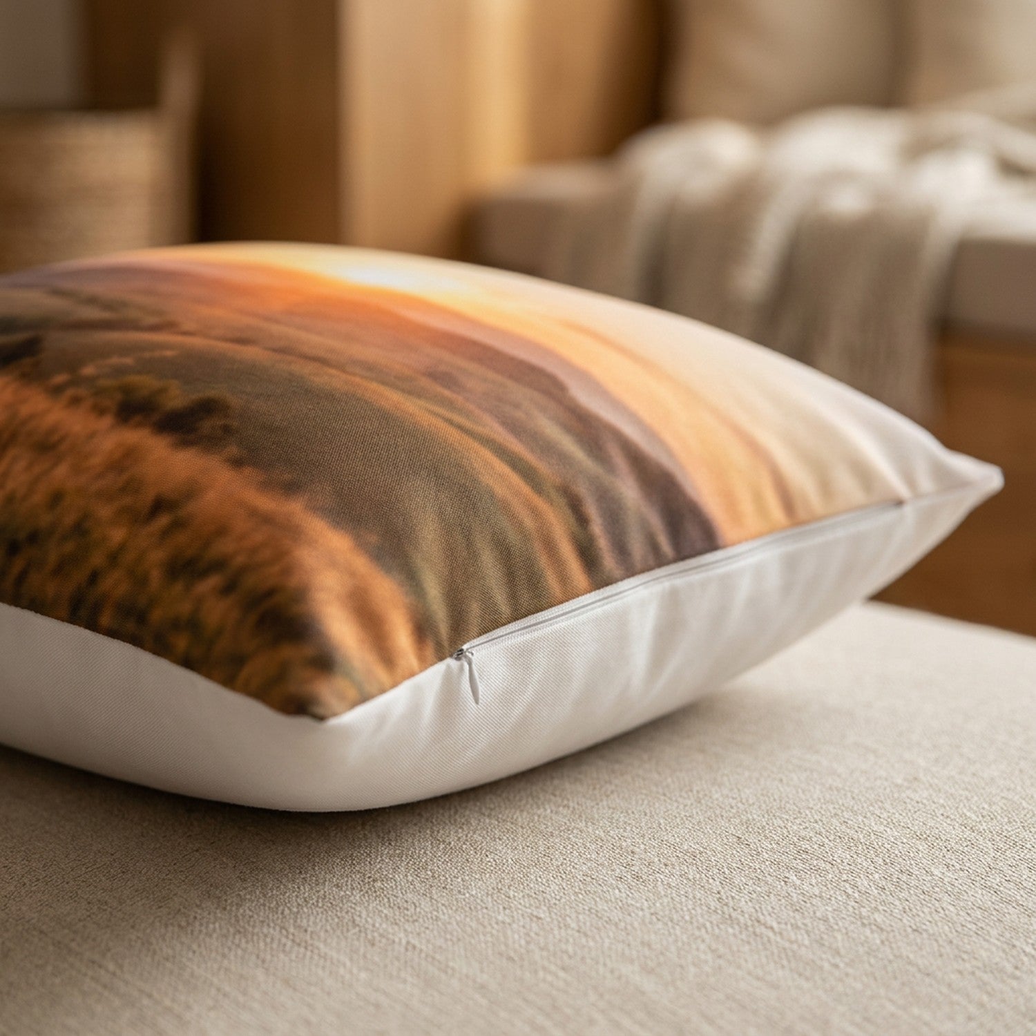 Détail de la housse de coussin personnalisée avec sa fermeture éclair invisible