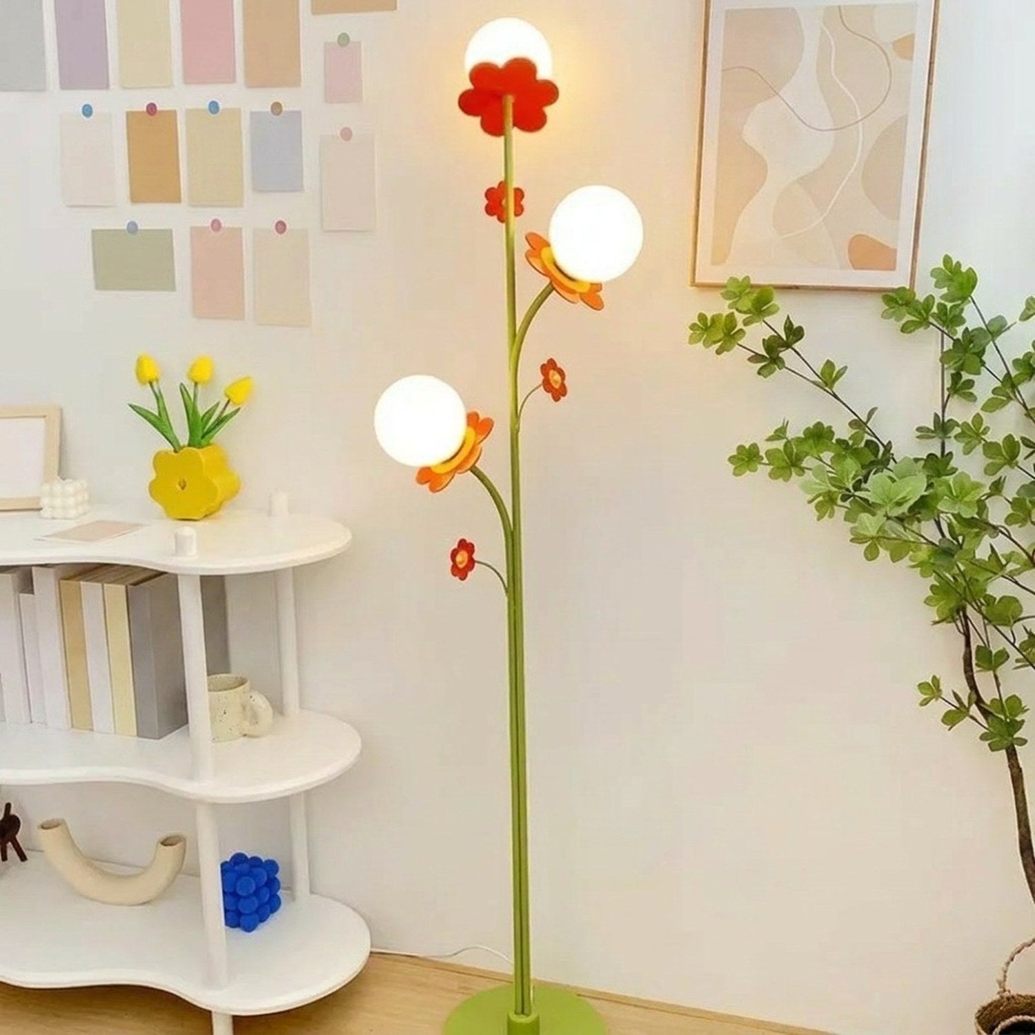 Lampadaire floral 3 globes intérieur moderne étagère design contemporain