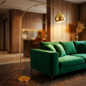Lampadaire arc doré grand modèle abat-jour sphérique 24cm salon luxe