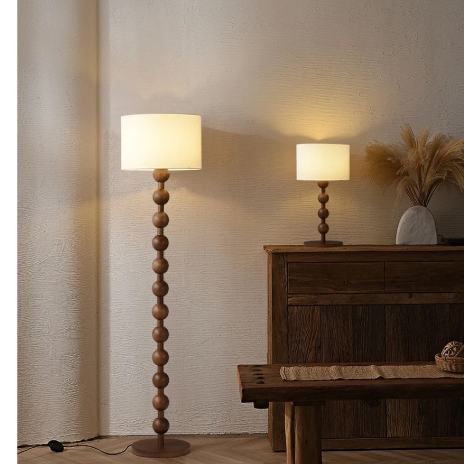 Lampadaire boulier bois - vue ensemble