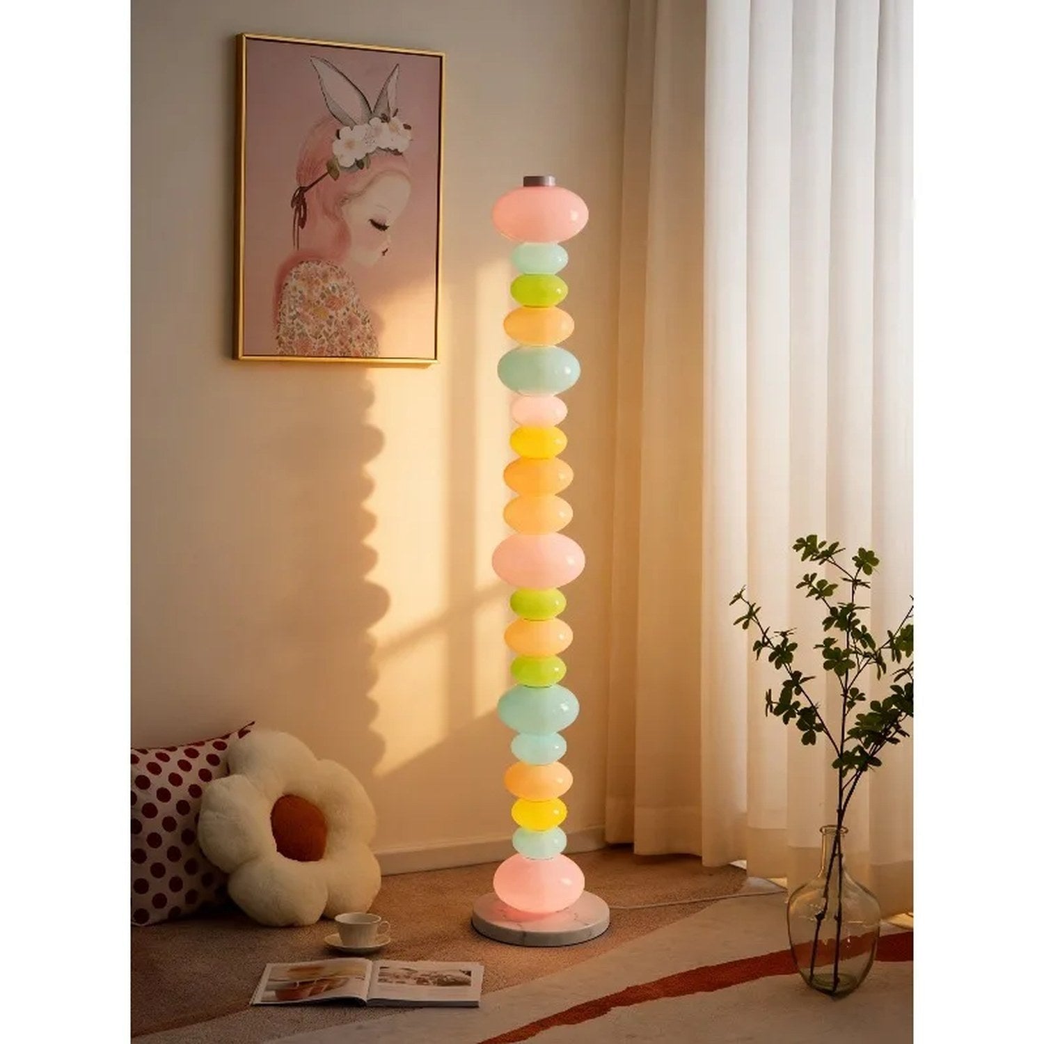 Lampadaire galets verre multicolore chambre scandinave