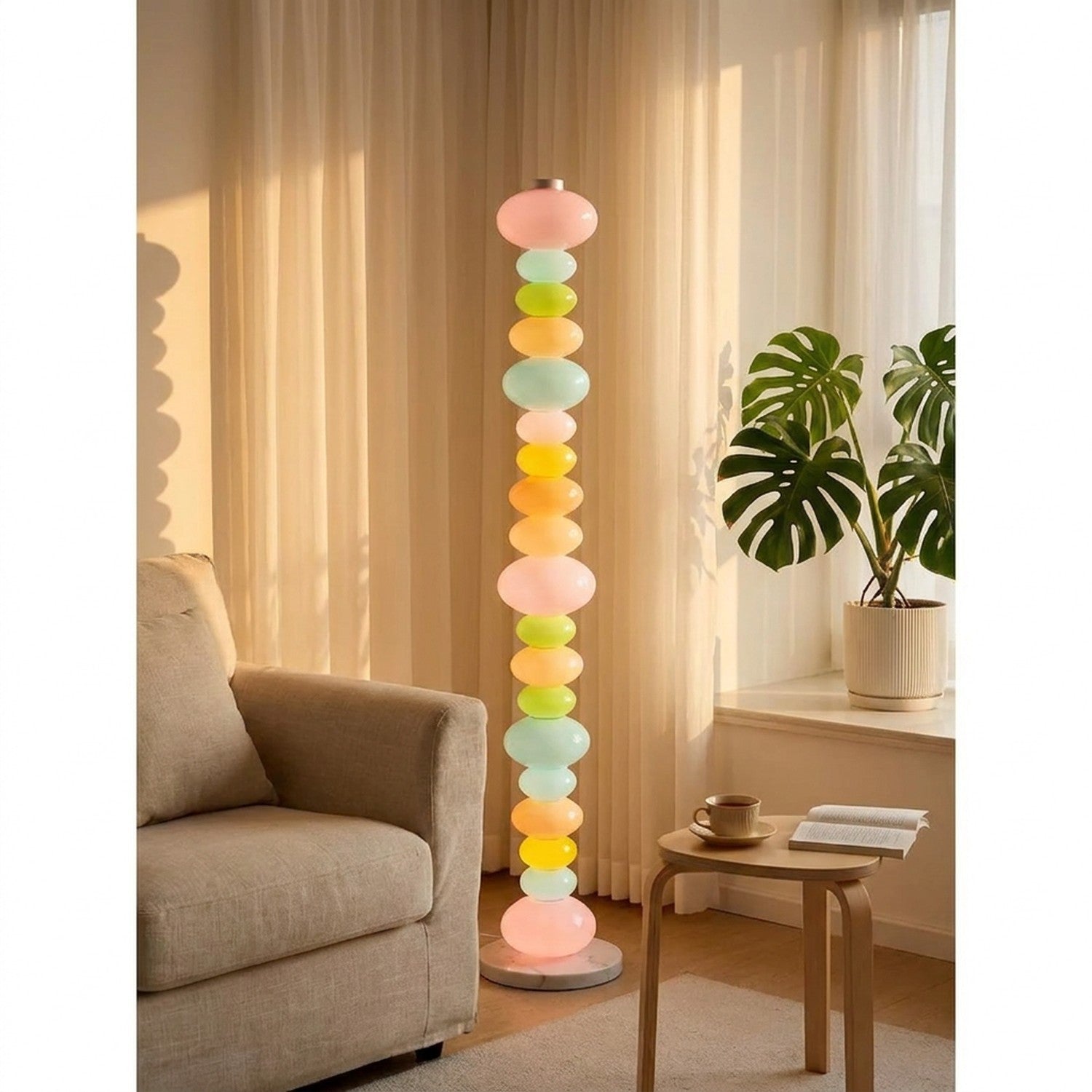 Lampadaire galets verre pastel salon scandinave