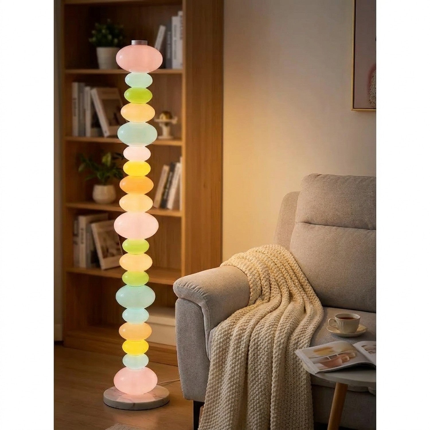 Lampadaire galets verre lecture fauteuil cosy