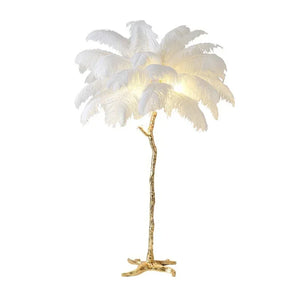 Lampadaire palmier plumes d'autruche coloris Blanc