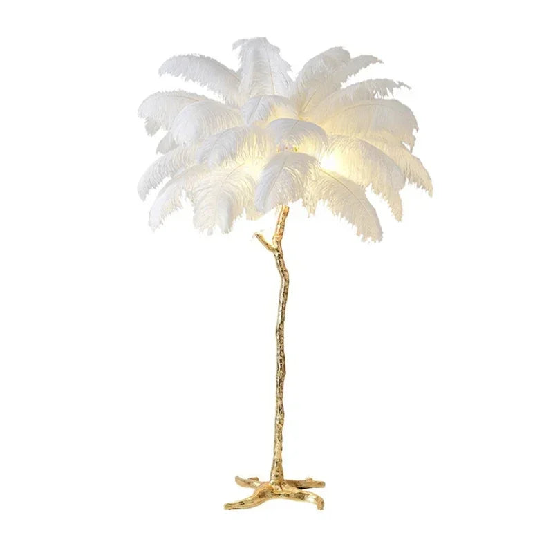 Lampadaire palmier plumes d'autruche coloris Blanc
