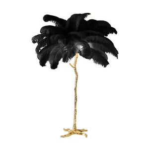 Lampadaire palmier plumes d'autruche coloris Noir