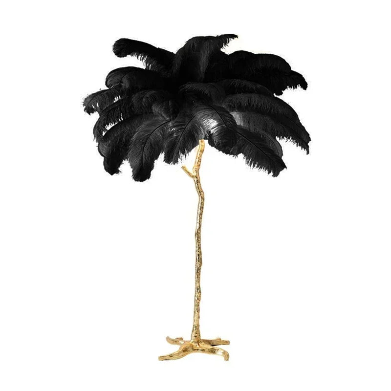 Lampadaire palmier plumes d'autruche coloris Noir