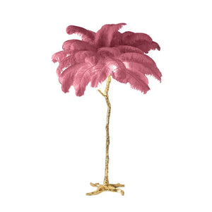 Lampadaire palmier plumes d'autruche coloris Rose foncé