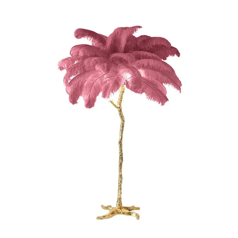 Lampadaire palmier plumes d'autruche coloris Rose foncé