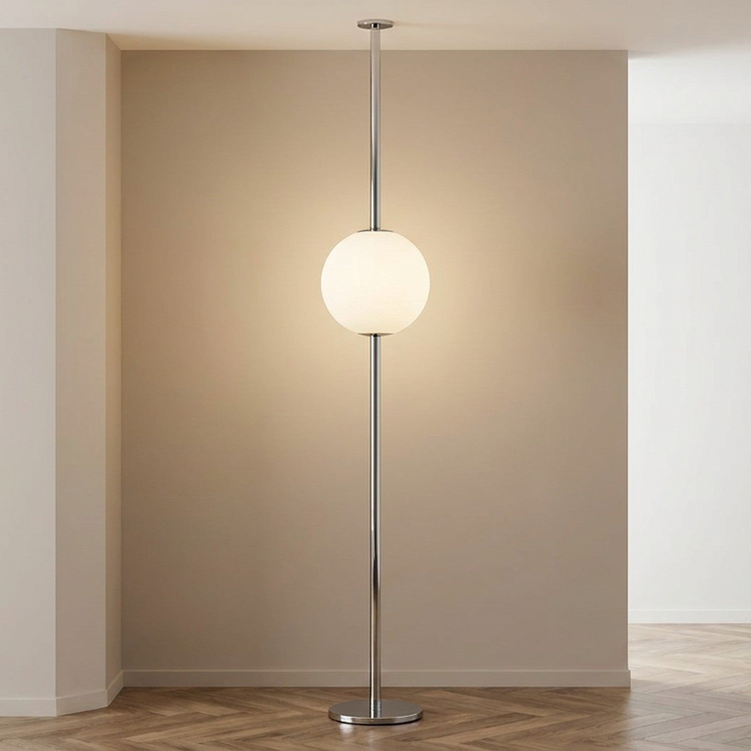 Lampadaire tension chrome boule design sol plafond 280 cm