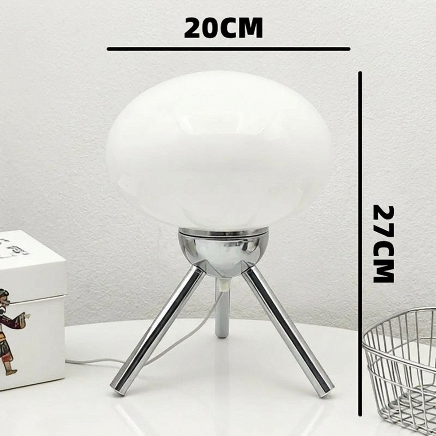 Dimensions de la lampe de chevet champignon, 20 cm de large et 27 cm de haut