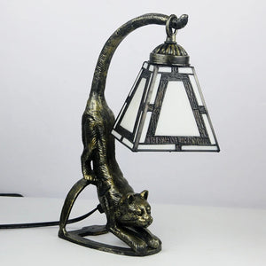 Lampe chat vitrail Tiffany style mission blanc épuré