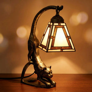 Lampe chat Tiffany variante Blanc abat-jour vitrail blanc épuré