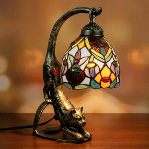 Lampe chat Tiffany variante Mosaïque abat-jour vitrail mosaïque colorée