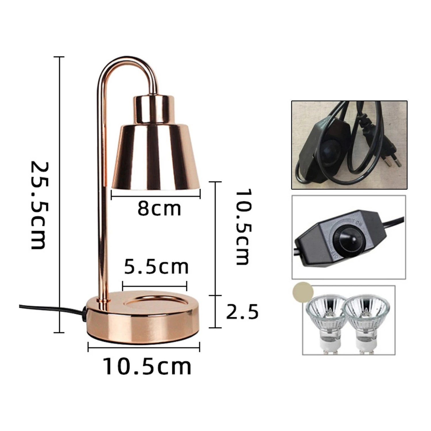 Schéma des dimensions de la lampe chauffe-bougie en centimètres