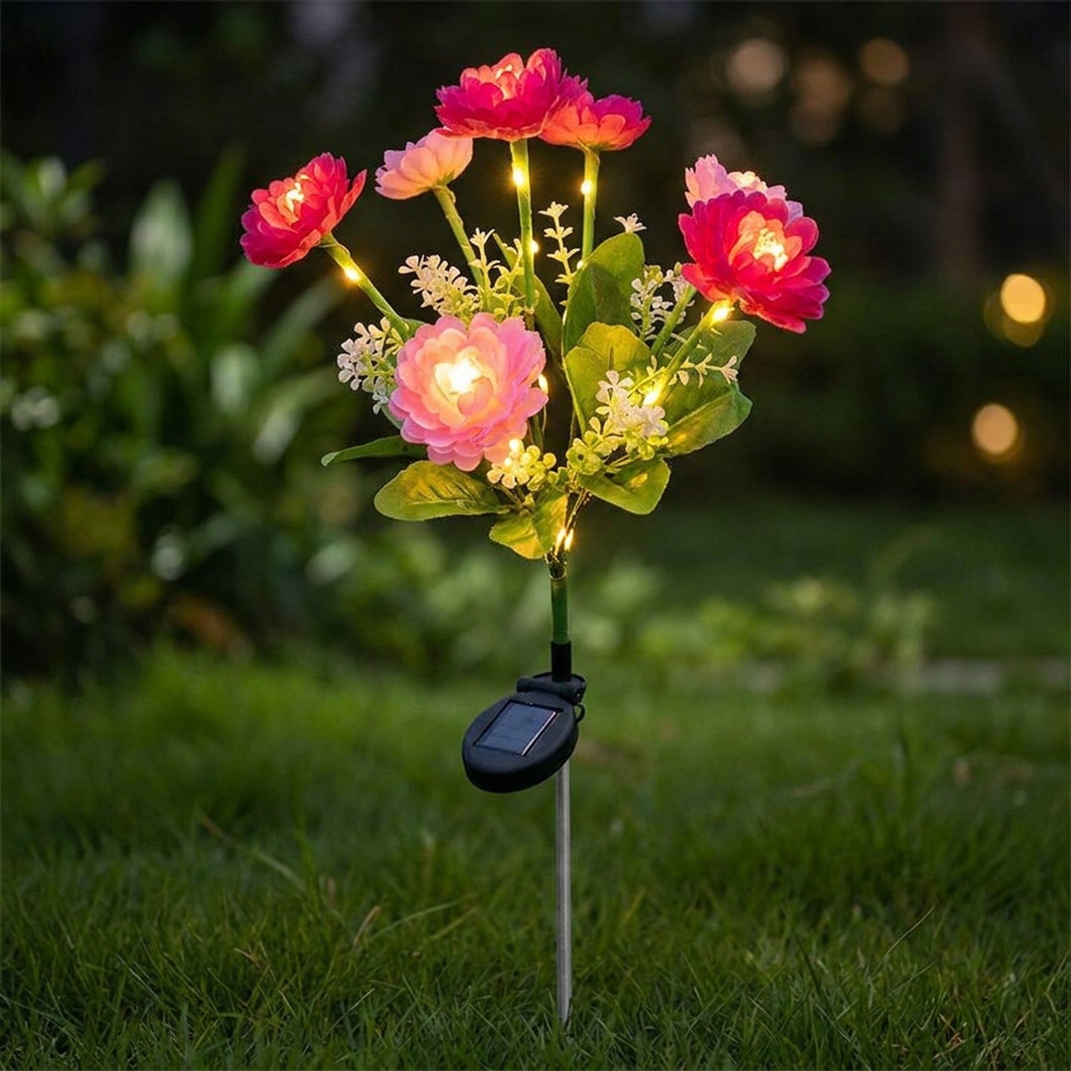 Lampe solaire a fleurs roses