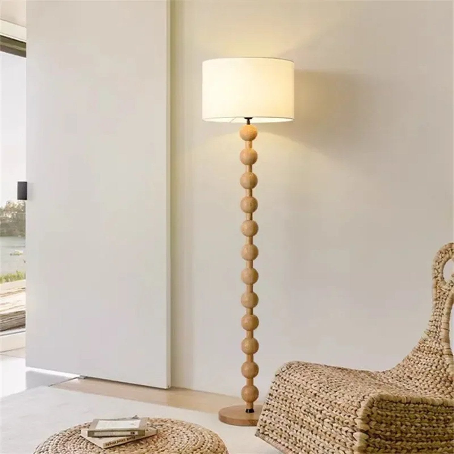 Lampe de table boulier bois naturel - vue complète