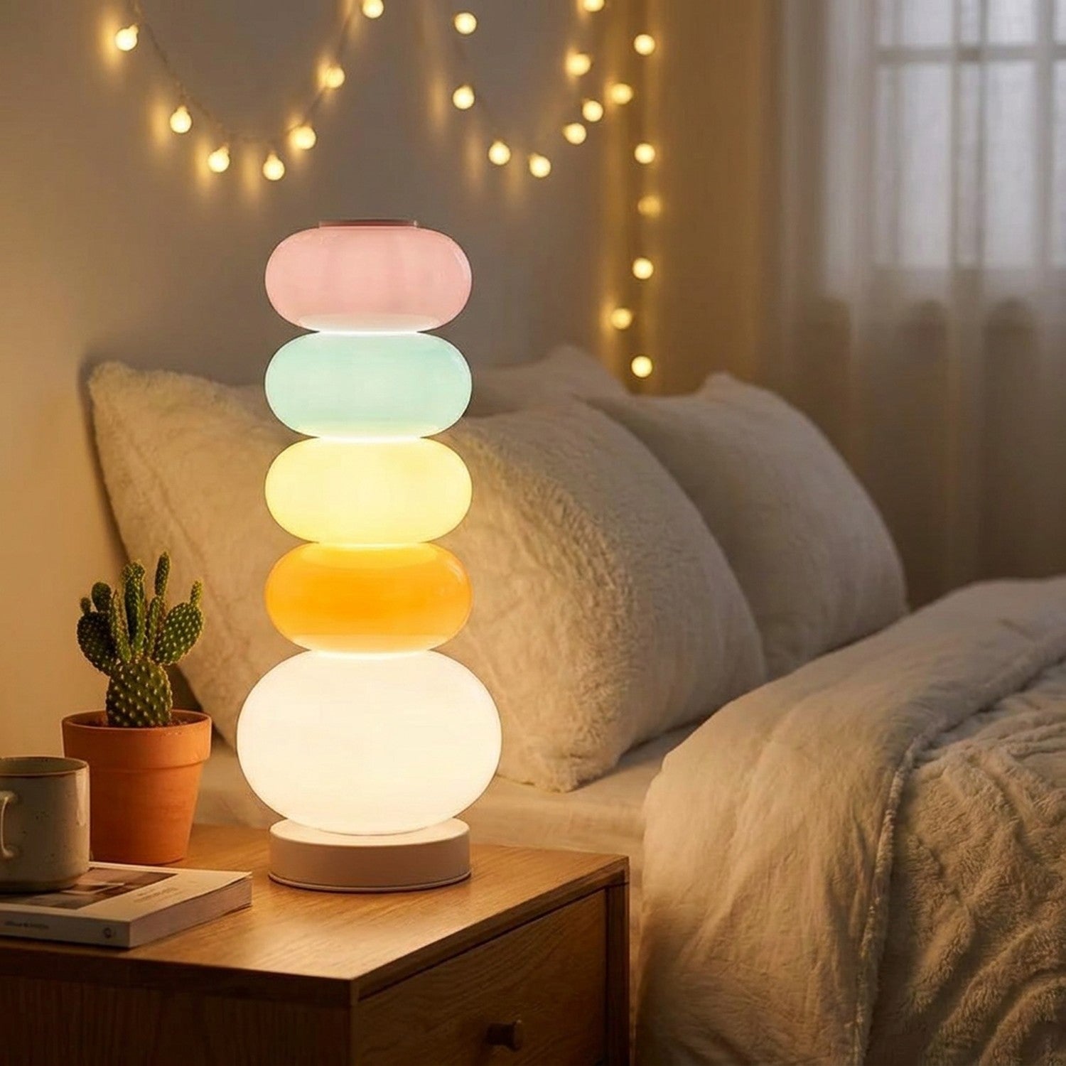 Lampe de table galets verre pastel chambre chevet