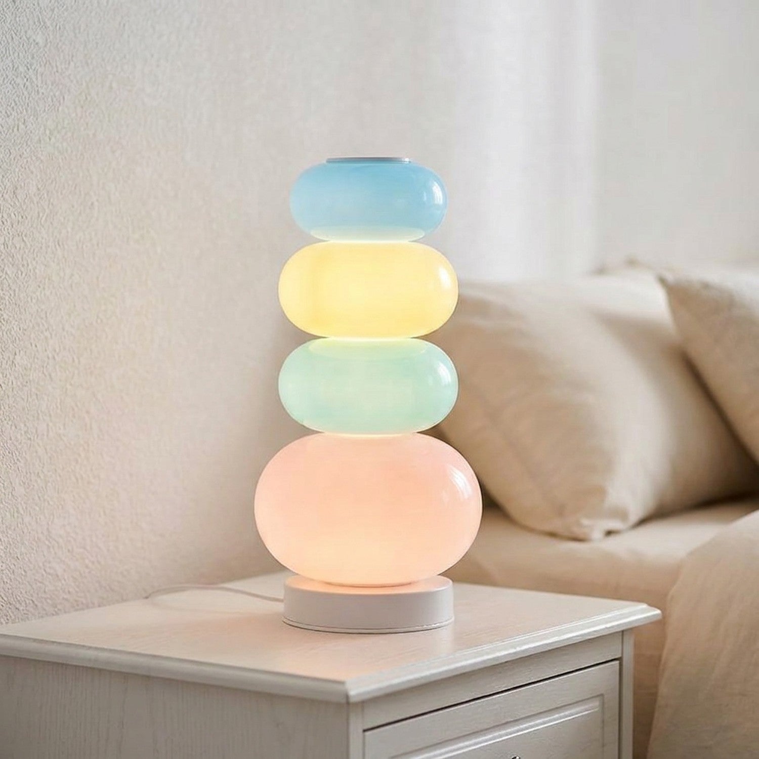 Lampe de table LED galets colorés en verre bohème 38 cm