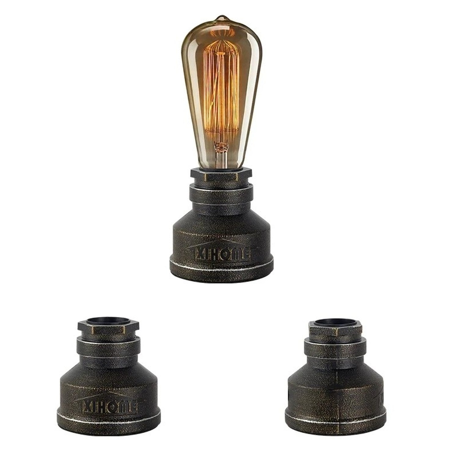 Lampe tuyau industrielle noir bronze avec ampoule à filament sur fond blanc