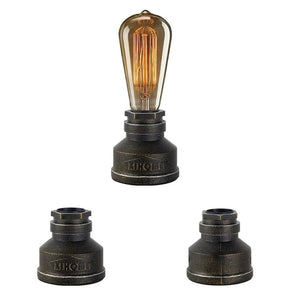 Lampe tuyau industrielle noir bronze avec ampoule à filament sur fond blanc