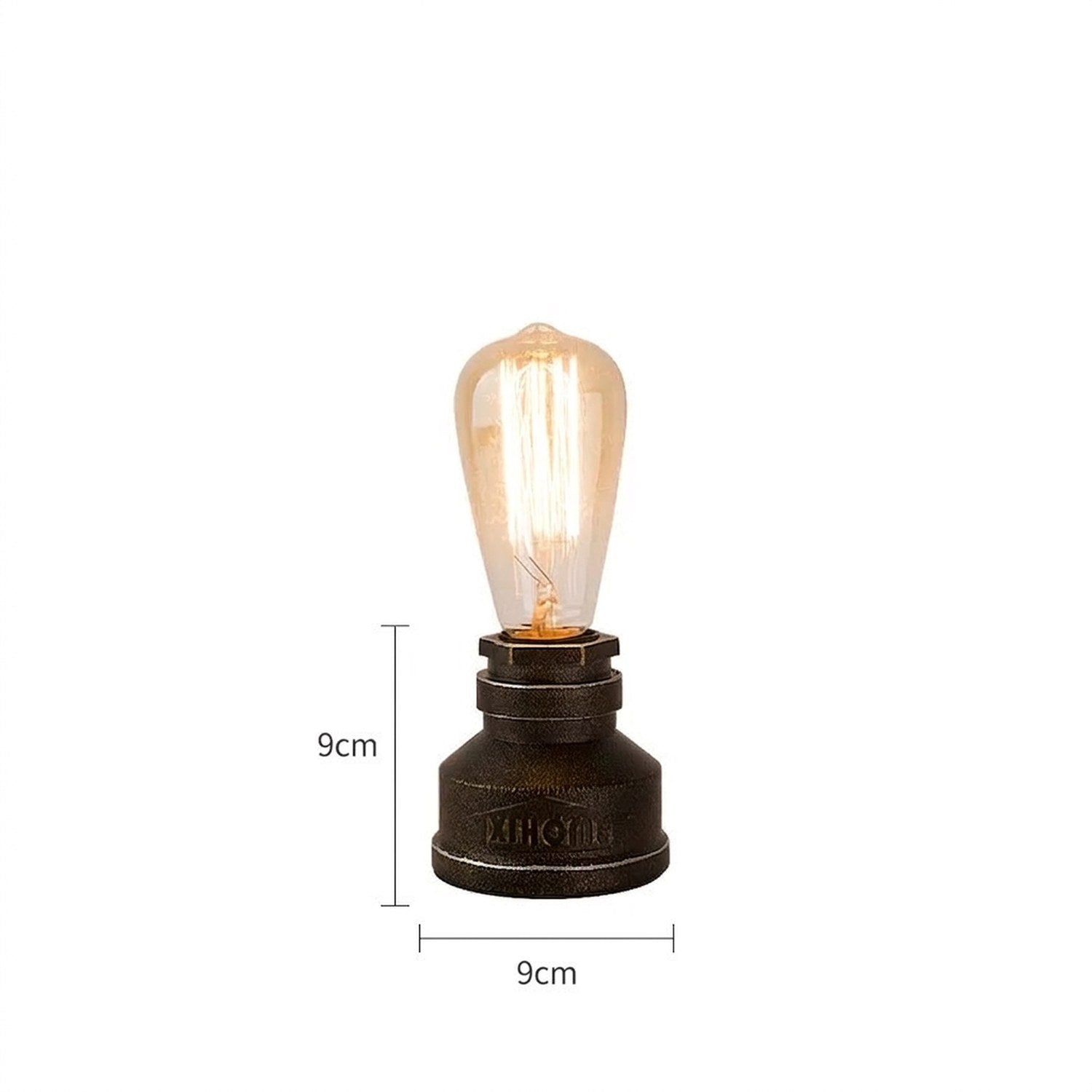 Schéma des dimensions de la lampe tuyau 9 cm de haut et 9 cm de large