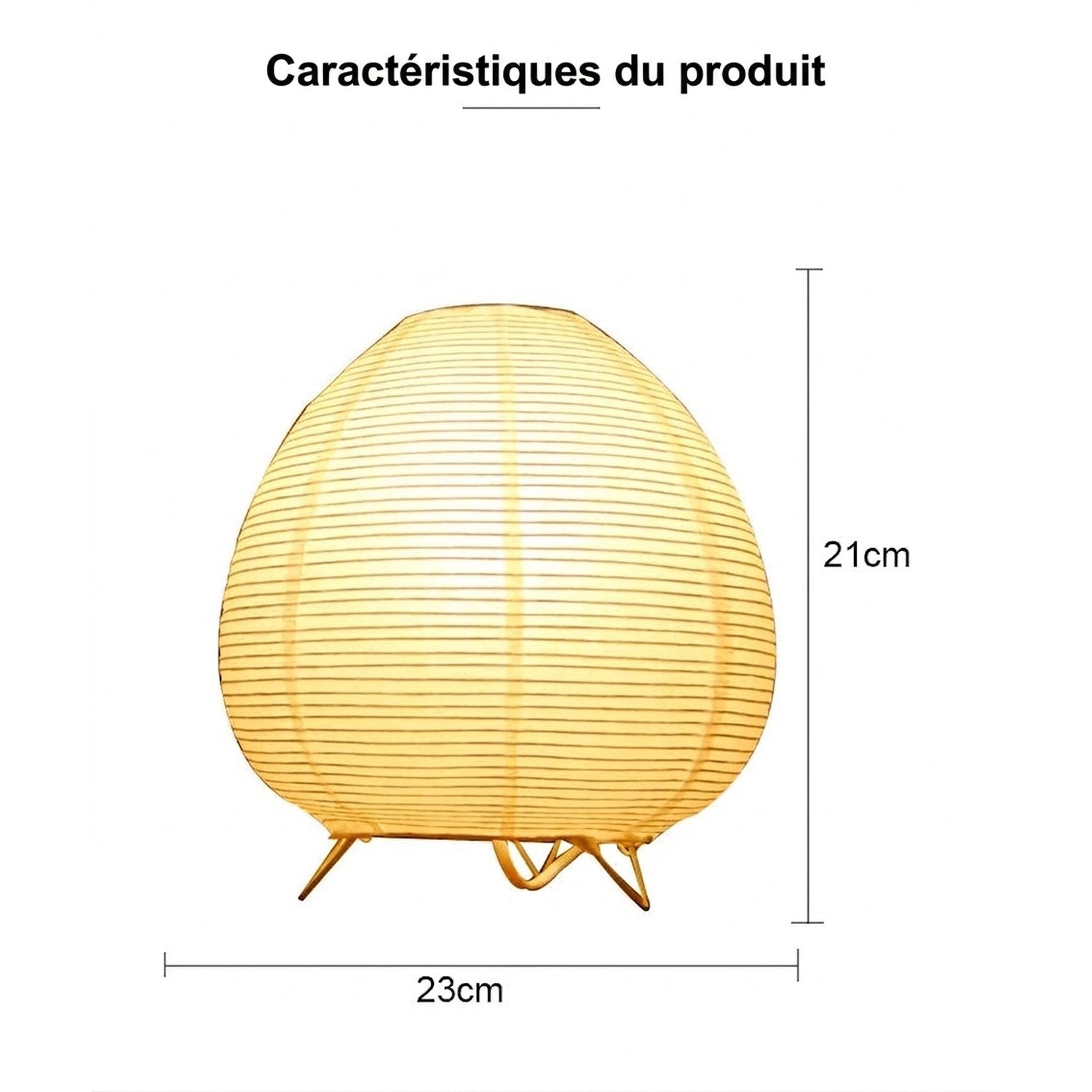 Schéma des dimensions de la lampe wabi-sabi 21 cm de hauteur et 23 cm de diamètre