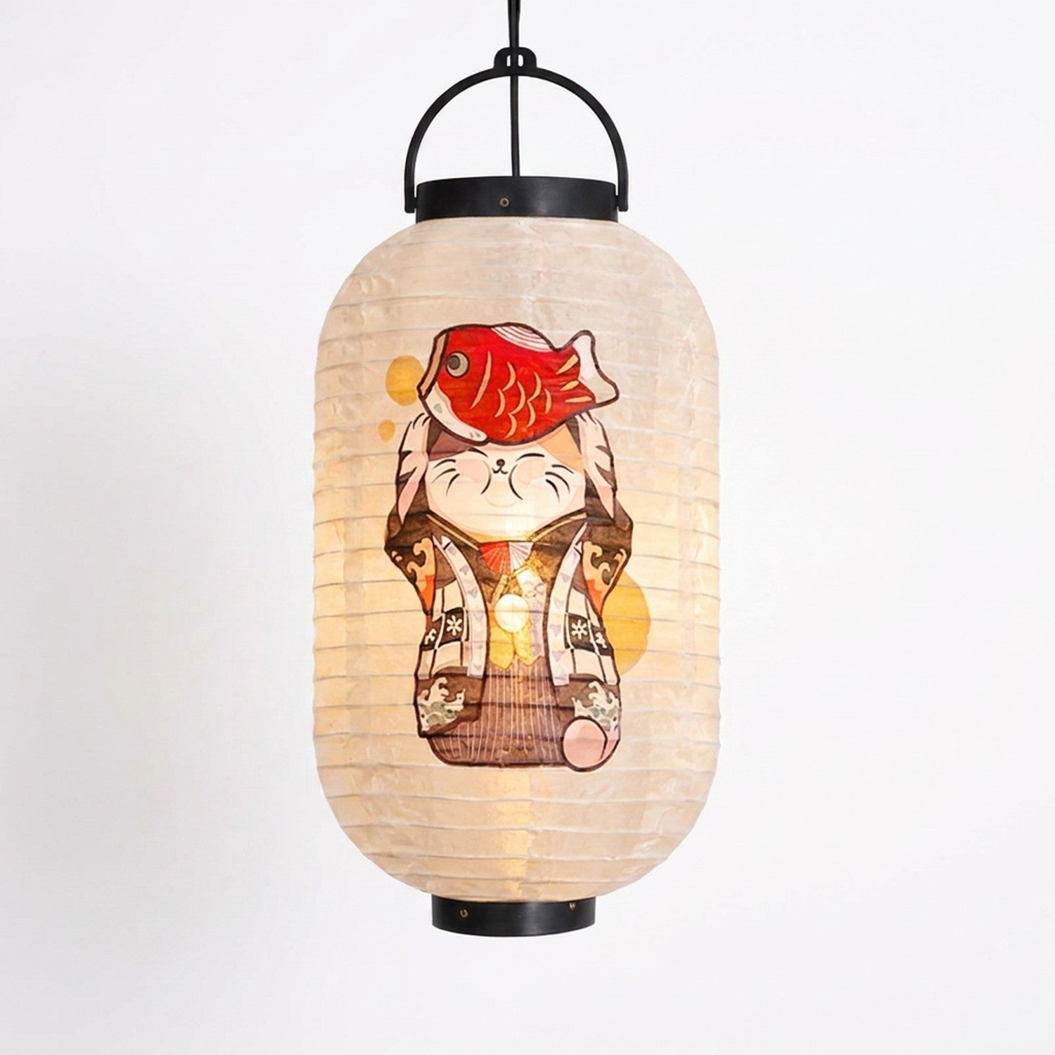 Lanterne japonaise chat porte-bonheur maneki-neko – fond blanc
