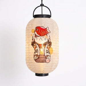 Lanterne japonaise chat porte-bonheur maneki-neko – fond blanc