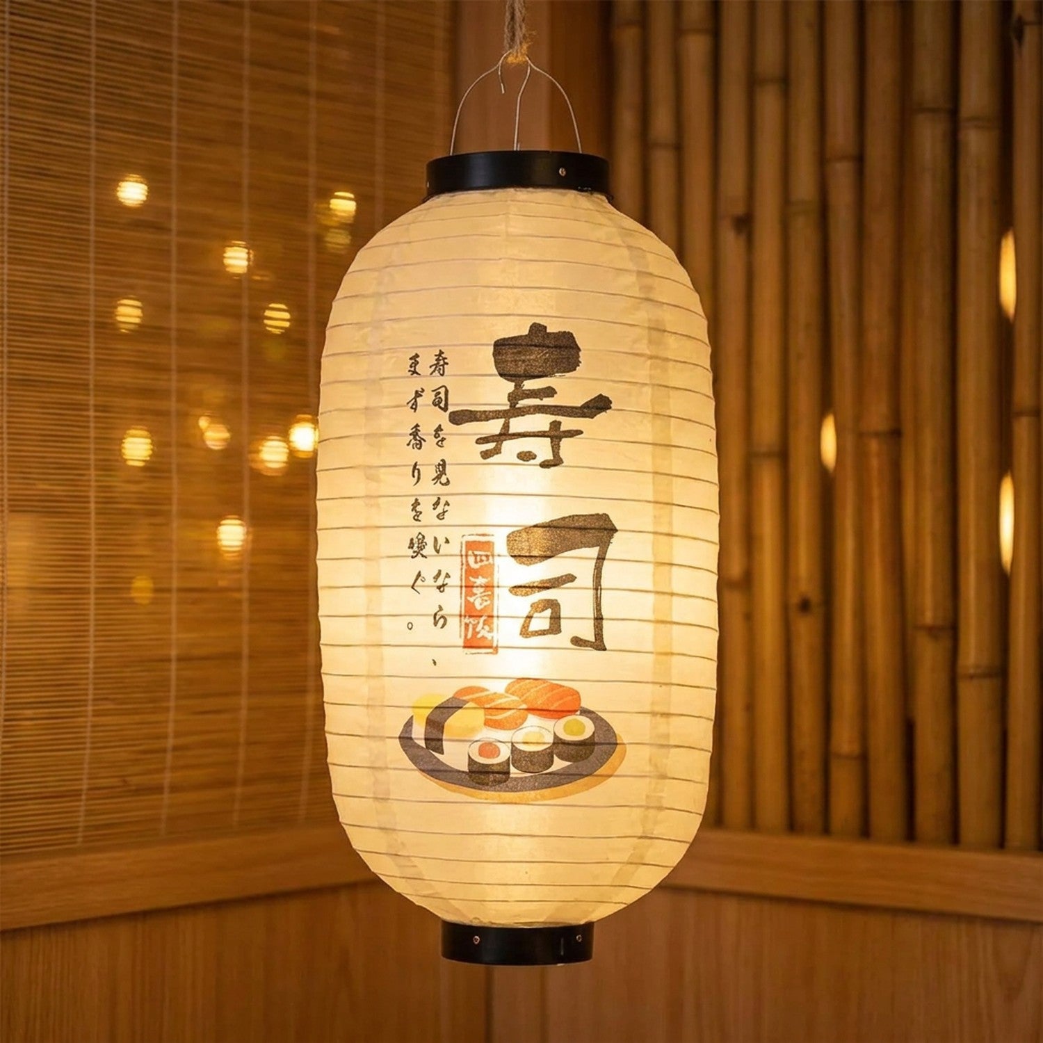 Lanterne japonaise motif sushi avec calligraphie japonaise